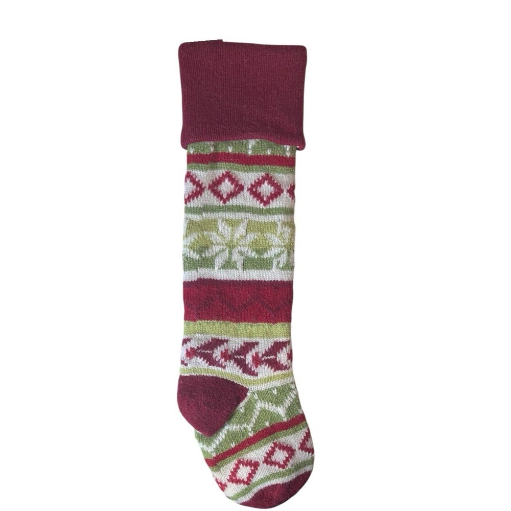 Vintage Knit Christmas Stocking Fair Isle Nordic Wool Blend Red Holiday 26"
